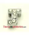 Entrepieza Letra J con Strass 10x8mm, Agujero 8x3mm