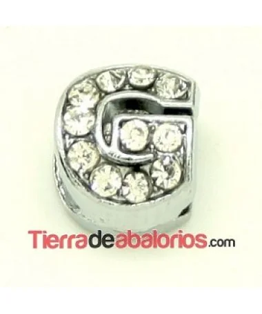 Entrepieza Letra G con Strass 10x8mm, Agujero 8x3mm