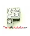 Entrepieza Letra F con Strass 10x8mm, Agujero 8x3mm