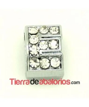 Entrepieza Letra E con Strass 10x8mm, Agujero 8x3mm