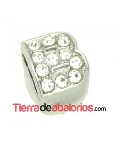 Entrepieza Letra B con Strass 10x8mm, Agujero 8x3mm