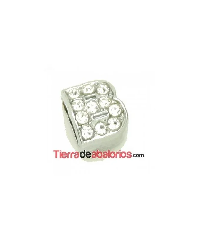 Entrepieza Letra B con Strass 10x8mm, Agujero 8x3mm