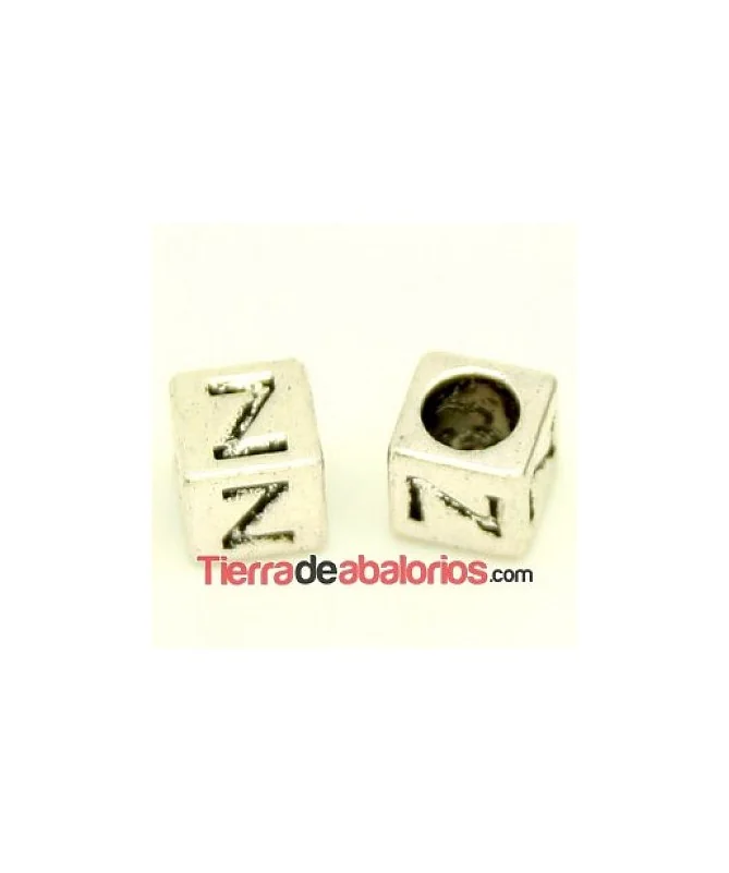 Entrepieza Cubo Letra Z 7x7mm, Agujero 4,6mm, Plateado