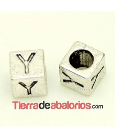 Entrepieza Cubo Letra Y 7x7mm, Agujero 4,6mm, Plateado