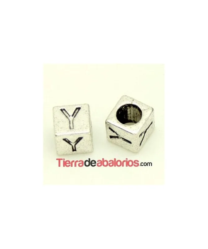 Entrepieza Cubo Letra Y 7x7mm, Agujero 4,6mm, Plateado
