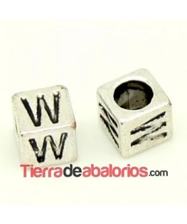 Entrepieza Cubo Letra W 7x7mm, Agujero 4,6mm, Plateado Entrepieza Cubo Letra W 7x7mm, Agujero 4,6mm, Plateado