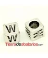 Entrepieza Cubo Letra W 7x7mm, Agujero 4,6mm, Plateado