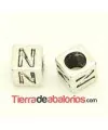 Entrepieza Cubo Letra N 7x7mm, Agujero 4,6mm, Plateado