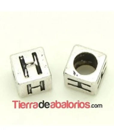 Entrepieza Cubo Letra H 7x7mm, Agujero 4,6mm, Plateado