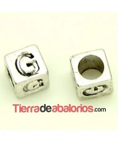 Entrepieza Cubo Letra G 7x7mm, Agujero 4,6mm, Plateado