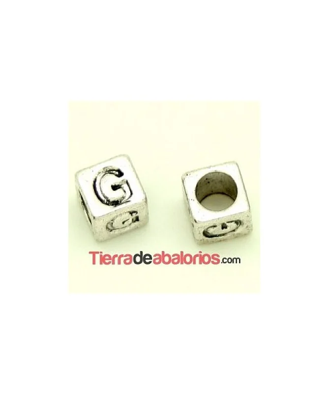 Entrepieza Cubo Letra G 7x7mm, Agujero 4,6mm, Plateado