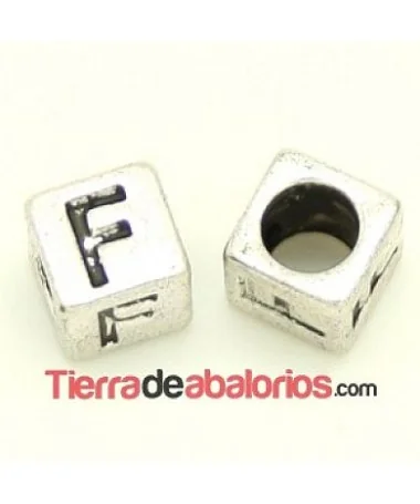 Entrepieza Cubo Letra F 7x7mm, Agujero 4,6mm, Plateado