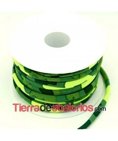 Cordón de Cinta de Lycra Cosida 5mm Verde Militar y Amarillo Cordón de Cinta de Lycra Cosida 5mm Verde Militar y Amarillo