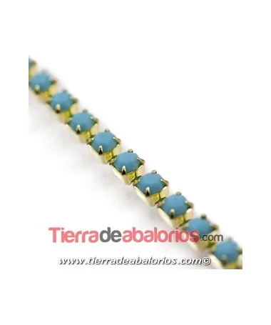 Cadena Dorada con Swarovski SS20 Turquesa Cadena Dorada con Swarovski SS20 Turquesa