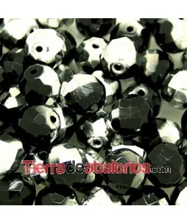 Facetada 10mm Agujero 1mm, Jet/Plata Facetada 10mm Agujero 1mm, Jet/Plata