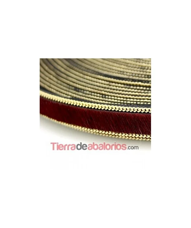 Tira de Piel de Potro 15mm Burdeos con Cadena Dorada (20cm)