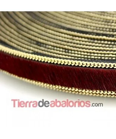 Tira de Piel de Potro 15mm Burdeos con Cadena Dorada (metro) Tira de Piel de Potro 15mm Burdeos con Cadena Dorada (metro)