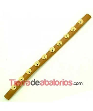 Tira de Cuero Media Caña Camel con Remaches Cónicos Dorados Tira de Cuero Media Caña Camel con Remaches Cónicos Dorados