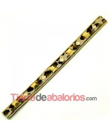 Tira de Potro 15mm Leopardo con Cadena y Remaches de Pirámide, Dorado Tira de Potro 15mm Leopardo Cadena y Remache Pirámide Dorado