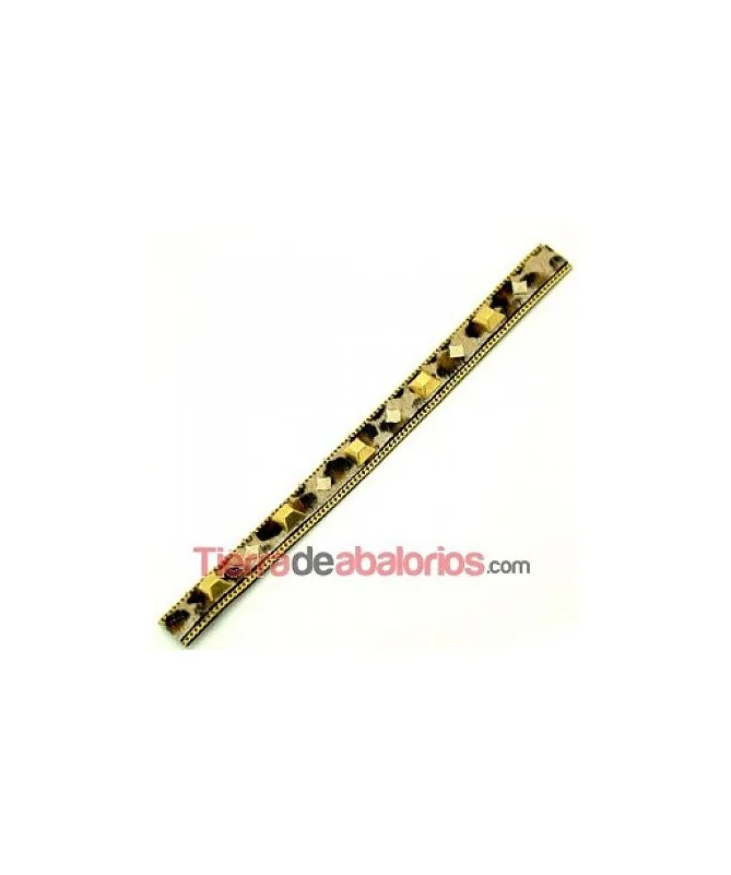 Tira de Potro 15mm Leopardo Cadena y Remache Pirámide Dorado