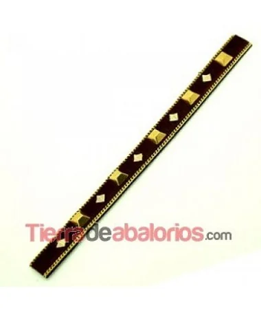 Tira de Potro 15mm Burdeos con Cadena y Remaches de Pirámide, Dorado Tira de Potro 15mm Burdeos, Cadena y Remache Pirámide Dorado