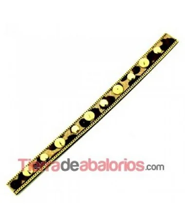 Tira de Potro 15mm Leopardo con Cadena y Remaches Cónicos, Dorado Tira de Potro 15mm Leopardo, Cadena y Remache Cónico Dorado