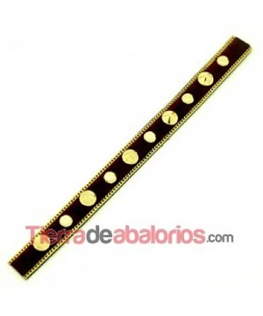 Tira de Potro 15mm Burdeos, Cadena y Remaches Cónicos Dorado