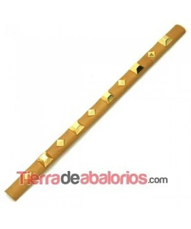 Tira de Cuero Media Caña Camel con Remaches Pirámides Dorado