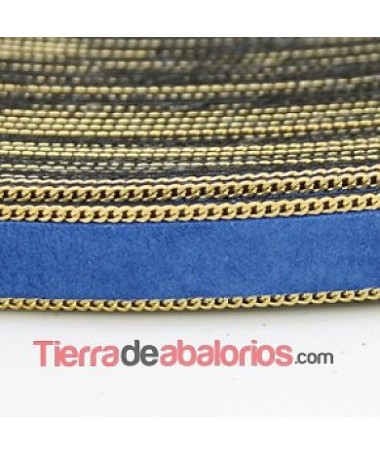 Tira de Serraje Afelpado 15mm Azul con Cadena Dorada (mt)