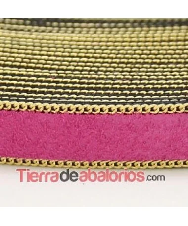 Tira de Serraje Afelpado 15mm Fucsia con Cadena Dorada(20cm) Tira de Serraje Afelpado 15mm Fucsia con Cadena Dorada(20cm)