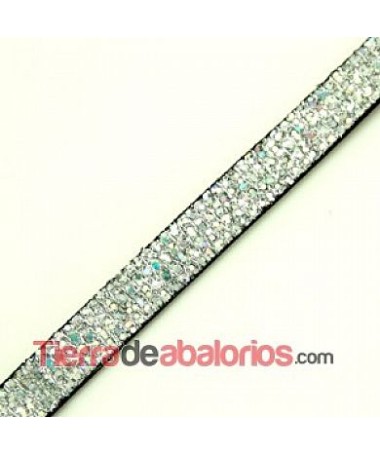 Cuero Plano Vaquetilla 10x2mm, Glitter Plata Irisado (20cm)