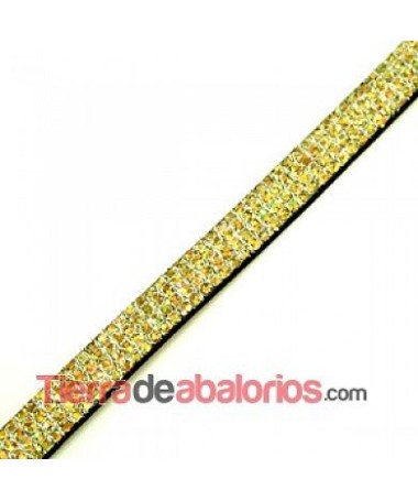Cuero Plano Vaquetilla 10x2mm, Glitter Oro Irisado (metro)