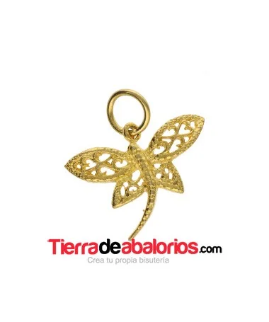 Colgante Libelula 19x25mm, Plata Baño de Oro