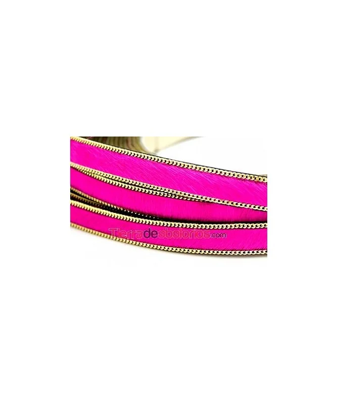 Tira de Piel de Potro 15mm Fucsia con Cadena Dorada (20cm)