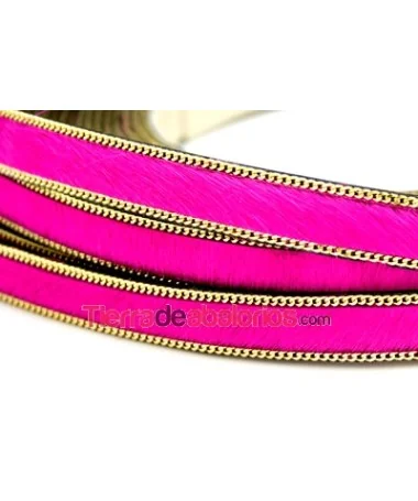 Tira de Piel de Potro 15mm Fucsia con Cadena Dorada (metro) Tira de Piel de Potro 15mm Fucsia con Cadena Dorada (metro)
