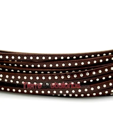 Cuero Plano Chesnut 5mm, Marrón con Remaches (metro)