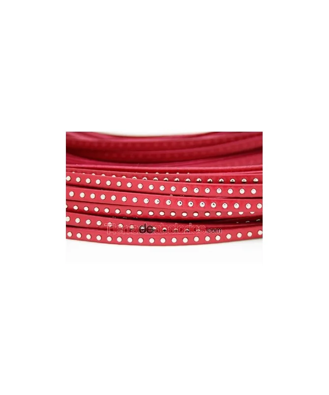 Cuero Plano Crispalino 5mm, Fucsia con Remaches (metro)
