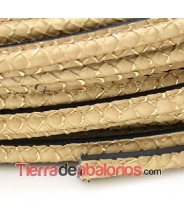 Cuero Media Caña Serpiente 10x5mm Hueco 2mm, Camel/Oro