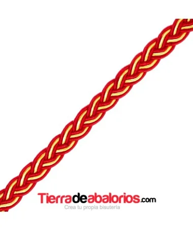 Cordon Algodón Trenza India 8x2mm, Rojo y Amarillo Cordon Algodón Trenza India 8x2mm, Rojo y Amarillo
