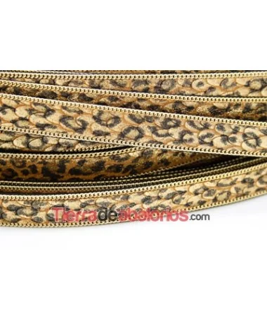 Tira Simil Serpiente 15mm Leopardo, Cadena Dorada (metro)