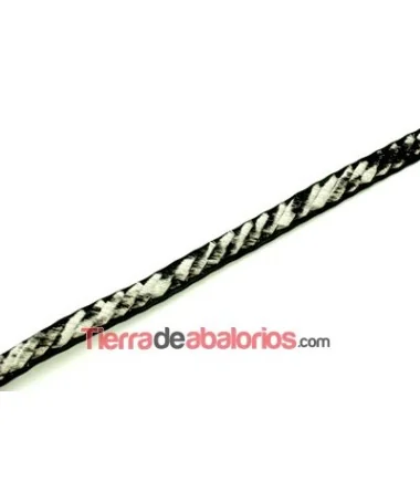 Cuero Plano Vaquetilla 13x2mm, Negro con Piel de Potro Cebra