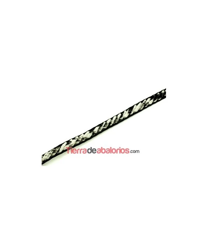 Cuero Plano Vaquetilla 13x2mm, Negro con Piel de Potro Cebra