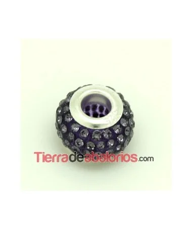 Rondel 14x10mm Agujero 5mm con Swarovski Tanzanite, Plateado