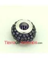 Rondel 14x10mm Agujero 5mm con Swarovski Tanzanite, Plateado