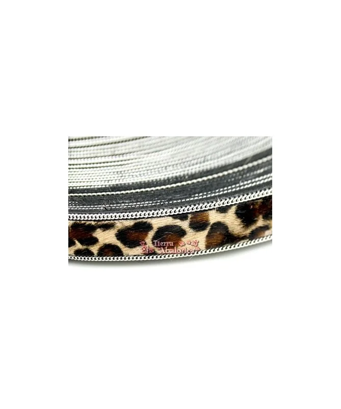 Tira de Piel de Potro 20mm Leopardo, Cadena Plateada (metro)