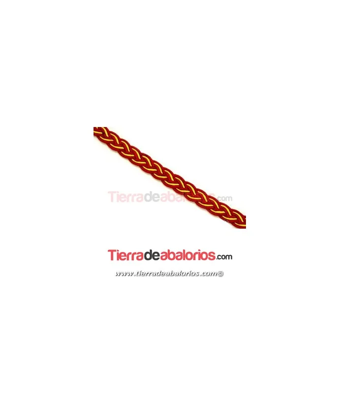 Cordon Algodón Trenza India 8x2mm, Rojo y Amarillo