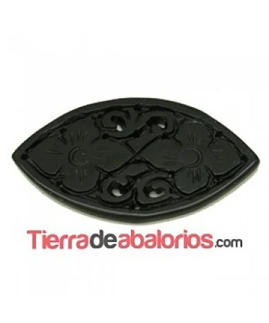 Jade Oval Tallado Flores 47x26mm Negro Teñido
