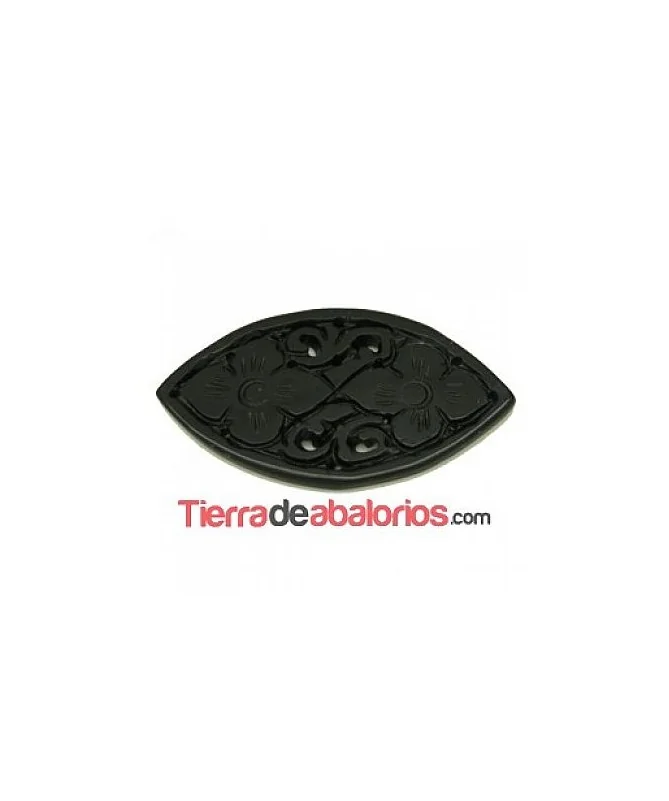 Jade Oval Tallado Flores 47x26mm Negro Teñido