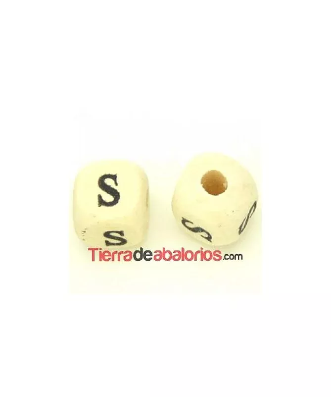 Cubo de Madera 10mm Agujero 3mm Letra S