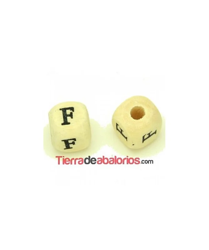Cubo de Madera 10mm Agujero 3mm Letra F